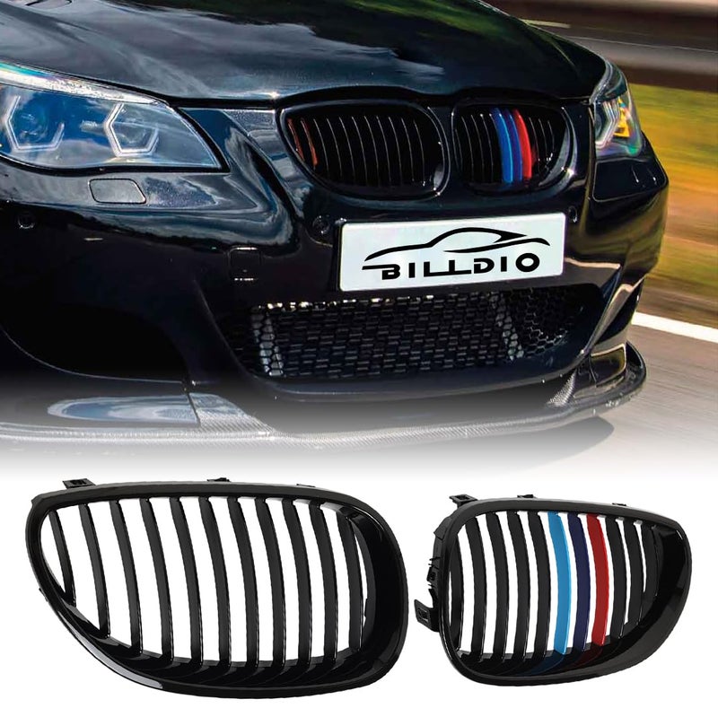 BILLDIO E60 Grille,Front Kidney Grill M Color Grille Compatible With 2003-2009 BMW 5 series E60 E61 520i,523i,525i,528i,530i,535i,550i,ABS Gloss Black Single Slat - Image 1